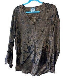 April Cornell Vintage Womens Blouse Size Medium Brown Floral Pure Rayon